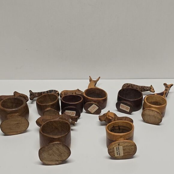 African Wood Carved Safari Animal Napkin Rings jungle theme Made In Kenya VTG - Picture 7 of 8